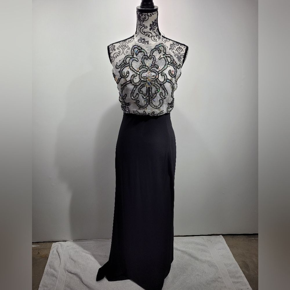 Masquerade black and white jeweled prom dress